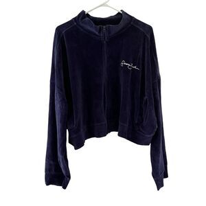 Sean John Missguided‎ Women Lounge Track Jacket Pullover Top Blue Velour Size 20
